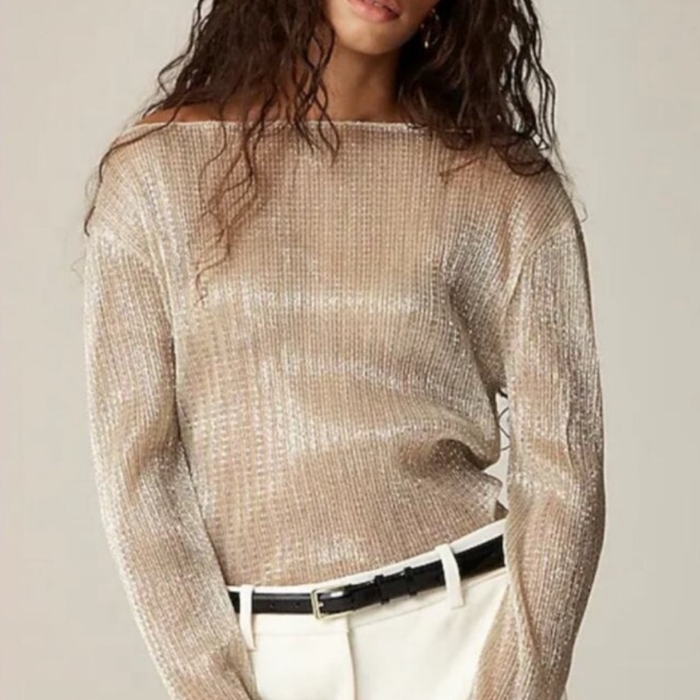 NWT J.Crew Sheer metallic boatneck top in stainless steel gossamer - size small